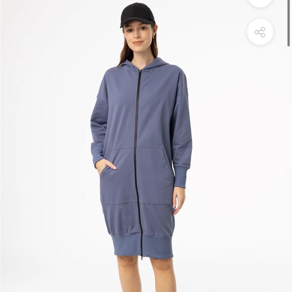 Blue Zip-Up Hoodie Dress